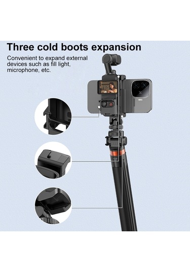 Djı Osmo Pocket 3 İçin Puluz Koruyucu Çerçeve Genişletme Telefon Kelepçesi, Tripod Direği Siyah İle Uyumlu