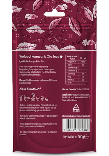 Wefood Karnıyarık Otu (Psyllium) Tozu 200 gr