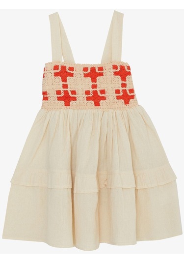 Escabel Kız Çocuk Elbise Triko Motifli Askılı 5-9 Yaş, Krem-krem Krem