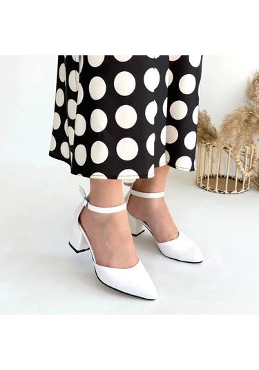 Mulen Beyaz Cilt Kadın Topuklu Ayakkabı Beyaz