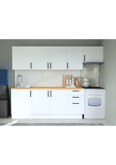 Mobilique Tezgahsız Hazır Mutfak 270cm Aspiratör Modüllü Beyaz