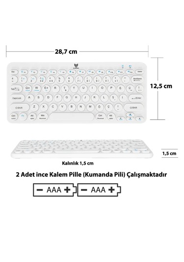 Kablosuz Klavye Beyaz Çift Modlu