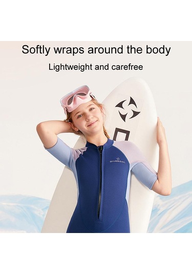 Dıve & Saıl 2.5mm Çocuklar Sıcak Kısa Kollu Tek Parça Wetsuit Gençlik Şnorkel Sörf Elbisesi Koyu Mavi