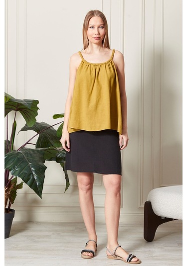 Şık Farklı Tarz Keten Işıl Bluz - Zarif Ve Modern Tasarım HARDAL