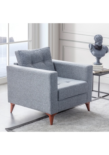 Eymense Kraft Gri Minderli Tekli Koltuk Berjer Gri