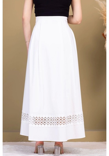 Dantel Detaylı Pileli Pamuk Etek 6025-beyaz Beyaz