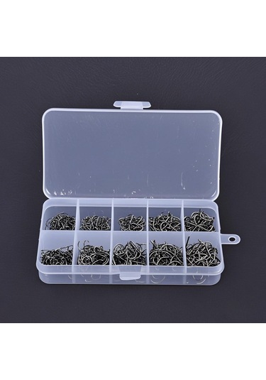 Ranyeek Lixada 600 Adet Delikli Çengelli Yüksek Karbonlu Çelik Balık Oltası Seti, 3 -12 10 Farklı Boyut, Siyah