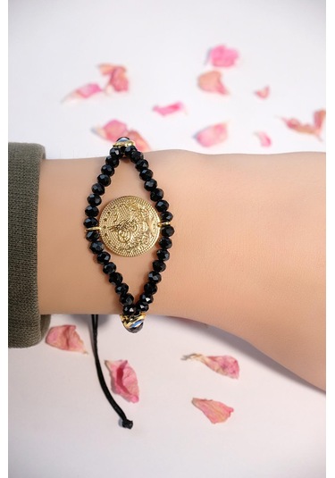 Tuğralı Safir Taşlı Bileklik Sarı Altın