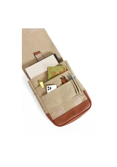 Kadın Sırt Çantası 35 22 Cm Kanvas Kumaş Laptop Bölmeli Business Sırt Çantası Okul Çantası Mega Bag Krem