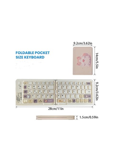 Willowhaven Üç Bluetooth Kablosuz Katlanır Klavye 67 Tuş Milk Tea Russian Layout Uyumlu Windows/ios/android