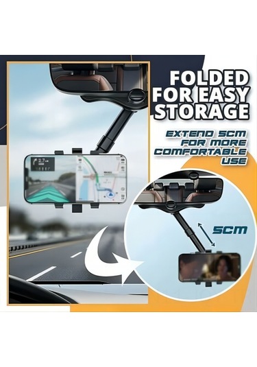 Youmex Siyah Araç Geri Görüş Aynası Telefon Tutucu, 360 Derece Dönebilen, Tek Elle Kullanıma Uygun, Evrensel Uyumlu, Kolay Çekilebilir Ve Saklanabilir Siyah