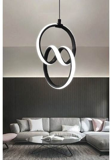 Modern Siyah Kasa Beyaz Işık Imza Ledli Avize Siyah