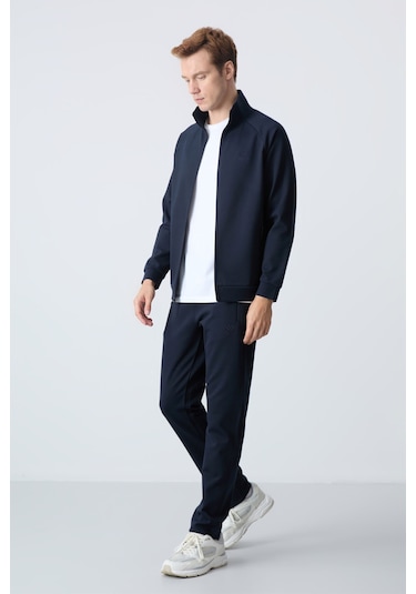 Tommy Life Lacivert Dik Yaka Çift Renk Rahat Form Klasik Paça Erkek Eşofman Takımı - 85113 Lacivert