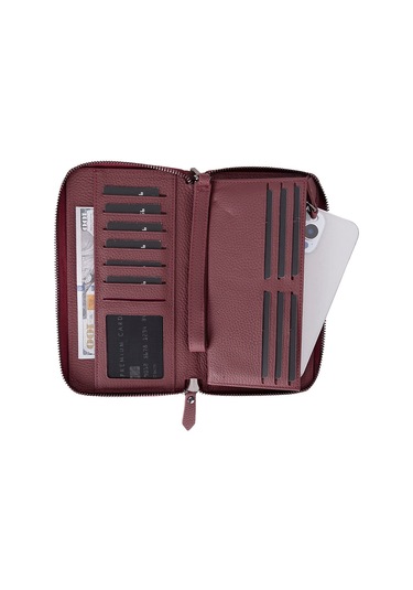 Bloomporter Pebble Bordeaux Hakiki Deri Telefon Bölmeli Cüzdan Bordo
