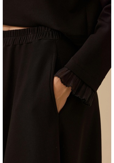 Seçil Kadın Elastik Bel Cepli Kloş Etek 1004 Siyah Siyah