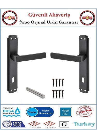 Kare İç Oda Kapı Kolu - Mat Siyah - 1 Takım Ön Ve Arka