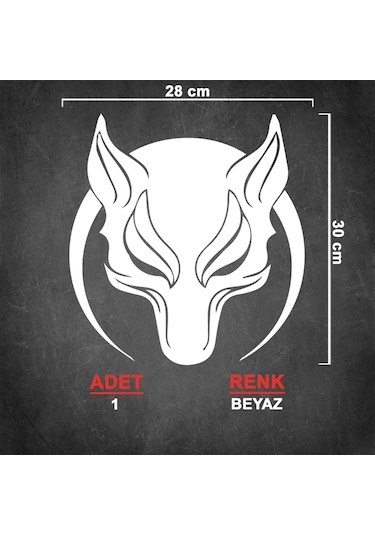 Börü Sticker - Kurt Sticker - Oto Sticker - 28cmx30cm - Beyaz
