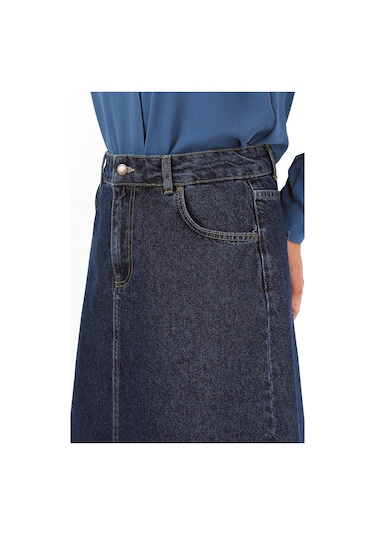 Yüksek Bel A Kesim Denim Etek Koyu Mavi