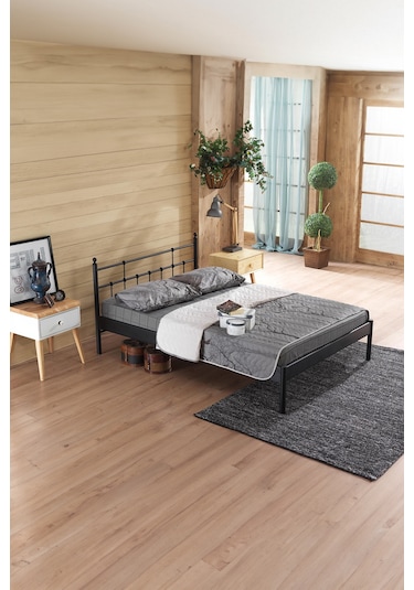 Lalas-s Çift Kişilik Ferforje Metal Karyola-siyah Ahşap Latalı