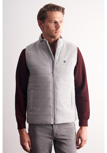 İmza Gri Dik Yaka Fermuarlı Casual Slim Fit Kapitone Yelek 1009255103 Gri