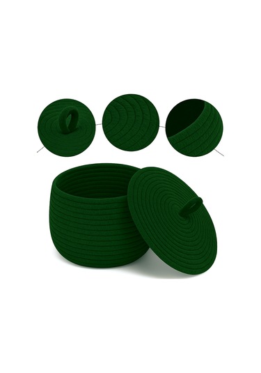 Mutfak, Banyo Ve Ev İçin Halat Hasır Sepet 17x21 Cm Kapaklı Saklama Sepeti Honeypot Yeşil