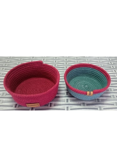 Ev Banyo Hasır 2 Adet Sepet Bordo&yeşil Yuvarlak Jüt Kordon Halat İp Bordo