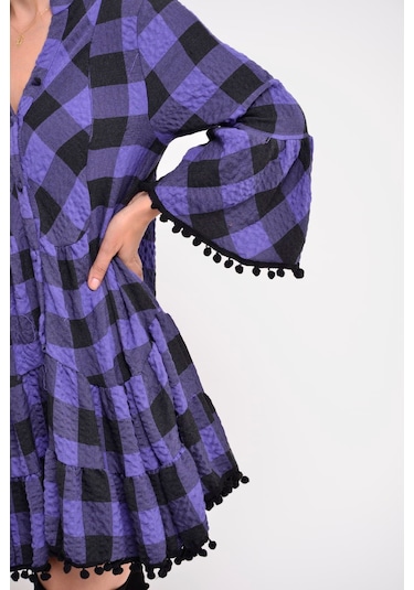 Park Moda Ekose Midi Elbise Mor