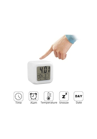 Oddity 7 Renk Çocuk Odası Alarmlı Küp Çalar Saat 8X8X8 Cm Xxl