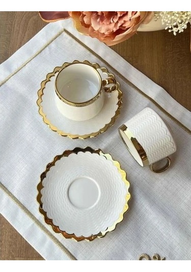Çeyizci Çarşı Daisy Çay Ve Nescafe Fincanı Takımı 6 Kişilik 180 Cc Purebone-276 Beyaz-gold