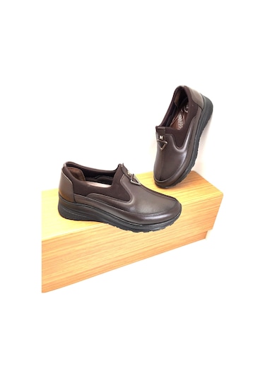 Marяka Hakiki Deri Tam Ortopedik Kadın Ayakkabı Kahve