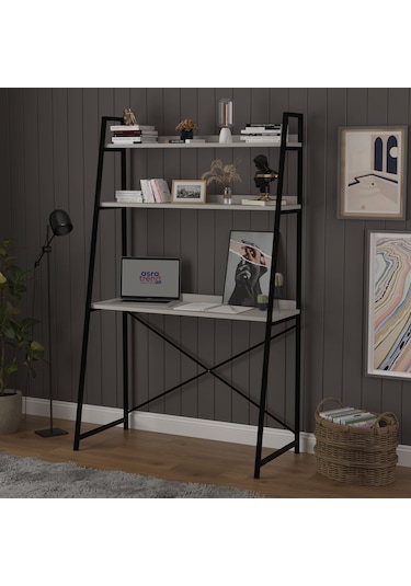 Metal Kitaplıklı Çalışma Masası-metalkçm01-kül Gri Kül Gri