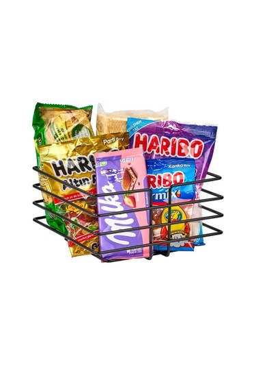 Siyah Çok Amaçlı Oval Köşeli Kare Sepet - Metal Paslanmaz Siyah