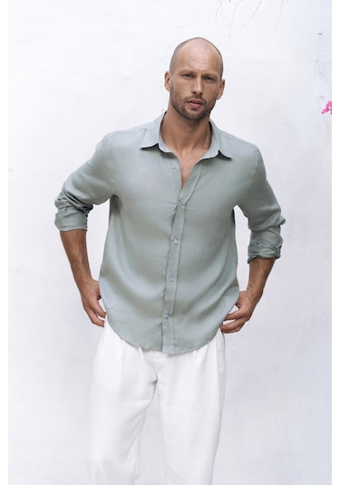 Mai Collection Mai Studios Co. Bice Mint Keten Oversize Erkek Gömlek Mint