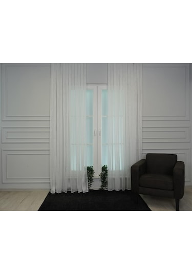 Murcia Dökümlü Tül Perde Pilesiz Ekru