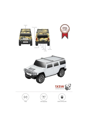 Torima D-48 Beyaz Araba Tasarım Usb/tws/fm Bluetooth Hoparlör Speaker