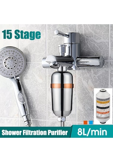 15 Aşamalı Filtrasyon Arıtma Duş Banyo Su Filtresi Sökücü Klor Florür
