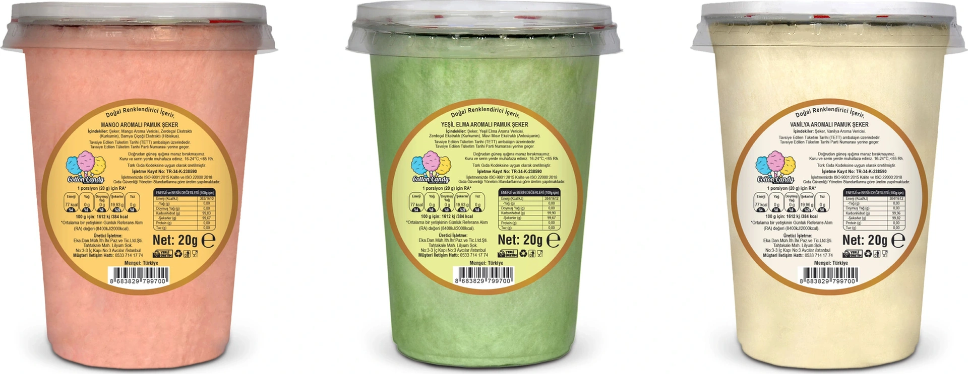 Mango, Elma, Vanilya Aromalı 3'lü Gurme Pamuk Şekerler