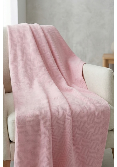 %100 Pamuk Dama Desenli Tek Kişilik Pike Pembe 160x230