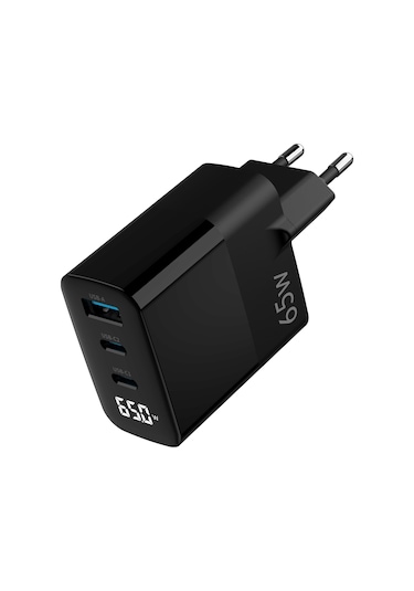 Juo 65W Gan Led Ekranlı Hızlı Şarj Cihazı 2 Type-C + Usb-A iPhone & iPad & Notebook Uyumlu Şarj Aleti