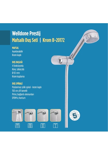 Welldone Prestij Mafsallı Duş Seti Krom