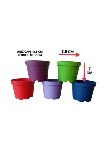20 Adet Plastik 5 Renkli Çiçek Üretim Saksısı 8.5 CM Alt Tabaksız