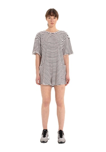 Inguz Stripe %100 Pamuk Şort Tulum Beyaz - Siyah