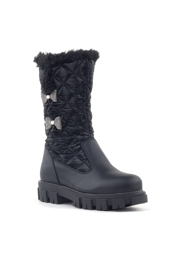 Rakerplus Siyah Uzun Fermuarlı Kurdeleli Kız Çocuk Yağmur Çizmesi Siyah