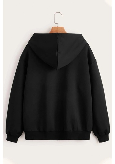 Relax&Basic Siyah Kapüşonlu Fermuarlı Sweatshirt Siyah