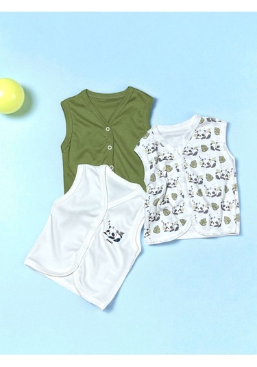Baskılı Üçlü Yelek Yeşil