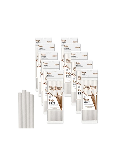 Kafem Beyaz Kağıt Pipet 19.5 CM 10 x 25'li