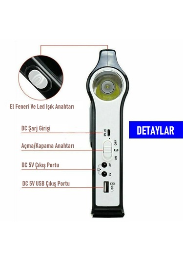 Güneş Enerjili Solar Taşınabilir Powerbank Usb Şarj Kamp Feneri Siyah