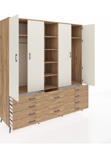 Kronos Dolap 9 Raflı 10 Çekmeceli 2 Askılı 220x59x243 Çam-aytaşı/çam Aytası/atlas Çam