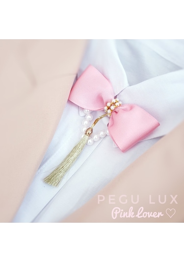 Pegu Lux Kurdele İncili Aksesuarlı Pembe Yaka Gömlek Ceket Broş, Yaka İğnesi 35 Pembe