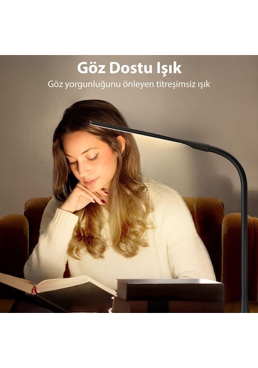 Taotronics Dokunmatik 3 Renk Işıklı Parlaklık Ayarlı Taşınabilir Esnek LED Masa Lambası Siyah